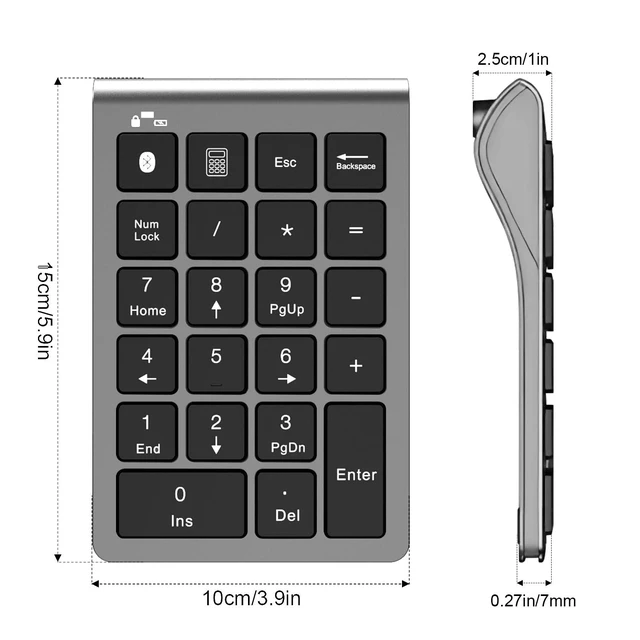 Alt view image 6 of 7 - Bluetooth Number Pad Wireless & Wired 10 Key USB Keypad Two in One, Rechargeable Numpad for Laptops, Desktop, Computers Accessories Compatible with MacBook iPads ChromeBook EliteBook Notebook etc.