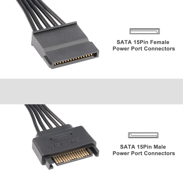 Alt view image 4 of 7 - 15 Pin SATA Power Extension Cable (2 Pack), Sata Male to Female Cable, Sata Power Cable Extension, 10 inch, Black