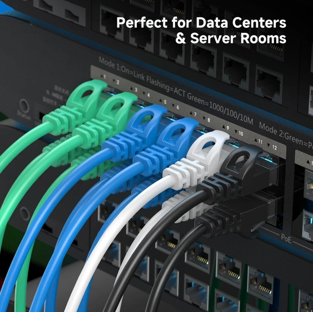 Alt view image 7 of 7 - 10Gbps 5-Pack Snagless Cat 6 Ethernet Cable - 10ft, Slim Profile Cat 6 Cable, Cat6 Cord, Thin Ethernet Cord, Black