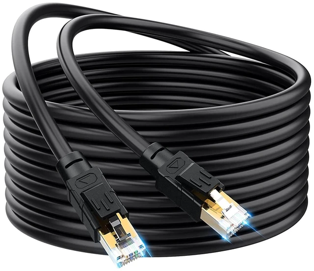 Main image of Outdoor Ethernet Cable 50 ft - Hisetec Cat 8 Long Ethernet Cable Shielded Heavy Duty 26AWG 40Gbps 2000Mhz SFTP Patch Cord High Speed Cat8 LAN Network RJ45 Cable -in Wall -Outdoor- Weatherproof