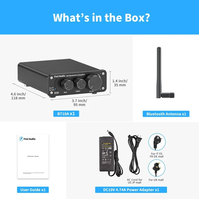 Alt view image 7 of 7 - Fosi Audio BT10A Bluetooth 5.0 Stereo Audio Amplifier Receiver 2 Channel Class D Mini Hi-Fi Integrated Amp for Home Passive Speakers 50W x 2 TPA3116