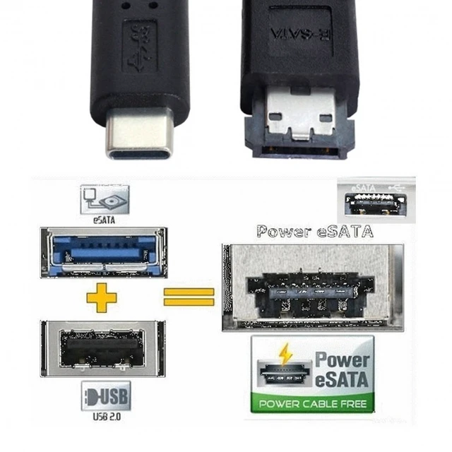 Alt view image 6 of 6 - Jimier USB-C Type-C to Power Over eSATA DC5V Adapter USB3.0 to HDD/SSD/ODD eSATAp Converter