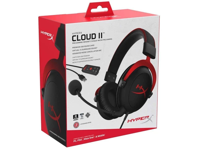 Alt view image 6 of 7 - HyperX Cloud II - Gaming Headset, 7.1 Surround Sound, Memory Foam Ear Pads, Durable Aluminum Frame, Detachable Microphone, Works with PC, PS4, Xbox One - Red&Black