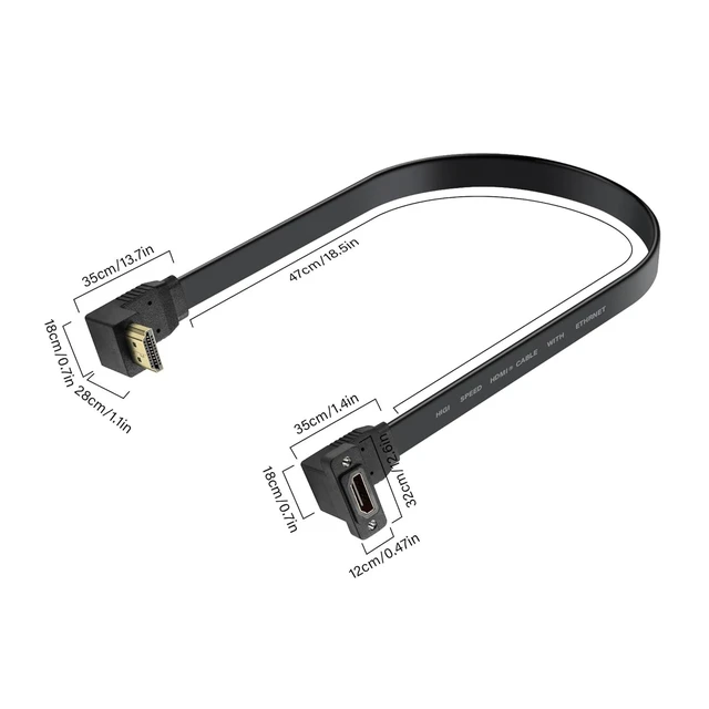Alt view image 7 of 7 - HDMI Extension Cable 4K 60Hz HDMI Extender Cord High Speed 90-Degree Angle HDMI Male to Female Extension Wire (M/F)
