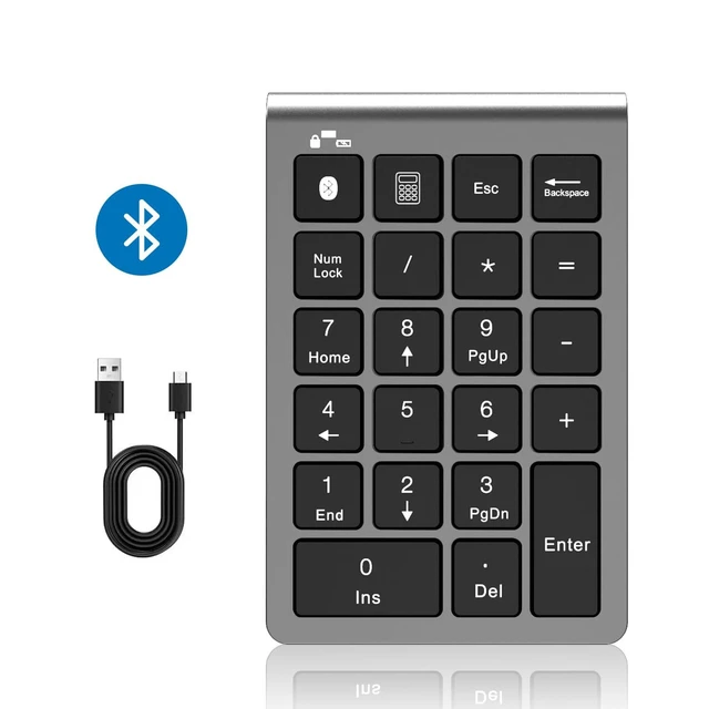 Alt view image 7 of 7 - Bluetooth Number Pad Wireless & Wired 10 Key USB Keypad Two in One, Rechargeable Numpad for Laptops, Desktop, Computers Accessories Compatible with MacBook iPads ChromeBook EliteBook Notebook etc.