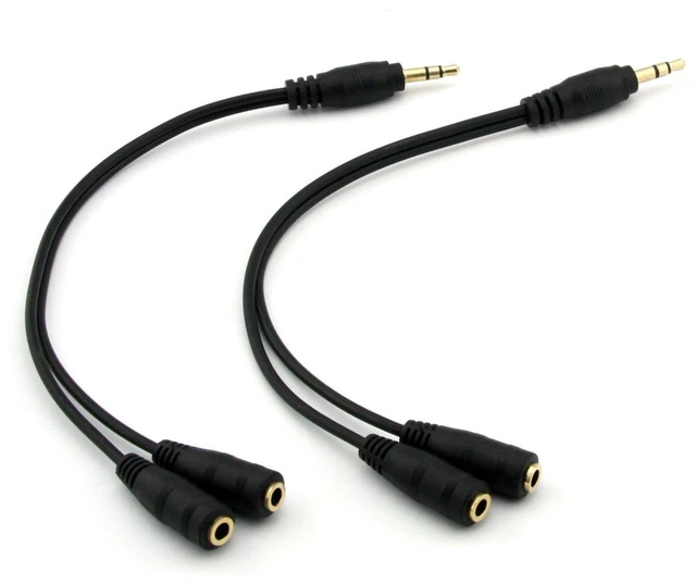 Main image of 2-Pack Gold Plated 3.5mm Stereo Jack Splitter Cable Adapter Connectors ,3.5mm Male To 2 X Female - for Connecting External Speakers or Use Both Output for Speakers For Ipod, Mp3 Player