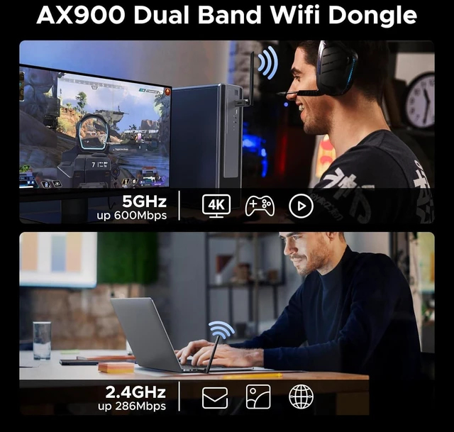 Alt view image 10 of 14 - UGREEN 2-in-1 USB Bluetooth WiFi Adapter, AX900 + Bluetooth 5.4 WiFi 6 Adapter for Desktop PC with 5GHz/2.4GHz Dual Band, 6dBi High Gain Antenna, Built-in Driver for Windows 10/11