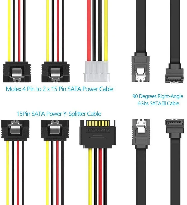 Alt view image 2 of 7 - 4PCS SATA Cable SATA Power Splitter Cable and SATA Data Cable 4Pin to 2x15 Pin SATA Power Cable SATA III Cable 6.0 Gbps SATA 3.0 Cable