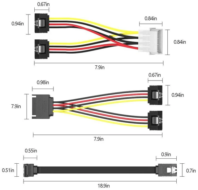 Alt view image 4 of 7 - 4PCS SATA Cable SATA Power Splitter Cable and SATA Data Cable 4Pin to 2x15 Pin SATA Power Cable SATA III Cable 6.0 Gbps SATA 3.0 Cable
