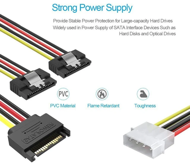 Alt view image 6 of 7 - 4PCS SATA Cable SATA Power Splitter Cable and SATA Data Cable 4Pin to 2x15 Pin SATA Power Cable SATA III Cable 6.0 Gbps SATA 3.0 Cable