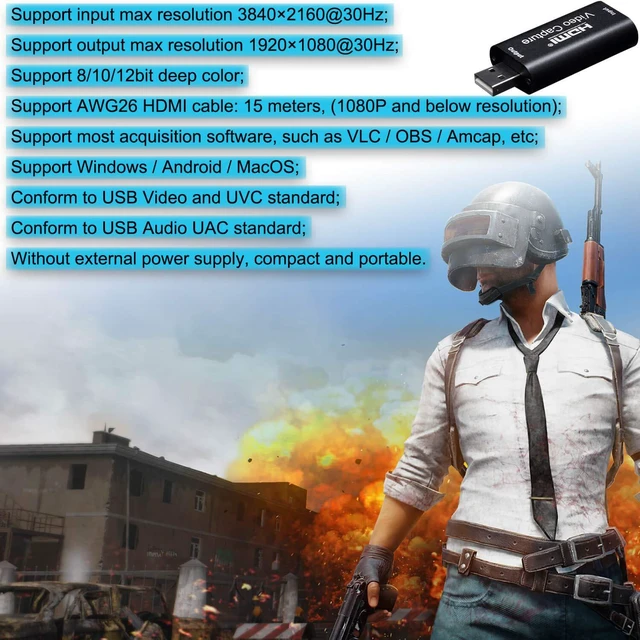 Alt view image 5 of 5 - BlueAVS HDMI to USB Video Capture Card 1080P for Live Video Streaming Record via DSLR Camcorder Action Cam - Capture 1080P@30Hz (Metal-Black)