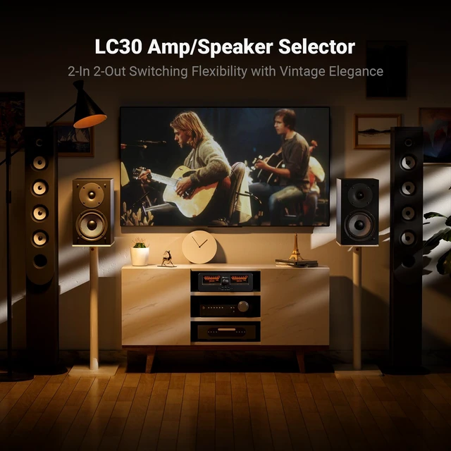 Alt view image 5 of 7 - Fosi Audio LC30 VU Meter Amplifier Speaker Selector Switch Box Audio Visualizer 2 In 2 Out Vintage Switcher for High Power Stereo Class A, B, AB, D, Tube Amps Home Audio Component Remote Control-Black