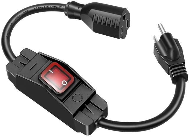 Main image of Outdoor Extension Cord with On/Off Waterproof Switch, 15A 125V Grounded 3-Prong Plug, Heavy Duty 1875W Short Outdoor Extension Cord for Lights,Black 14/3 SJTW Switch Cord,Outdoor Light Control(1.5FT