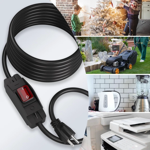 Alt view image 6 of 7 - Extension Cord with Switch 3-Prong Waterproof Outdoor,14/3 SJT Extension Cord 1875W,Control Switch ON/Off Grounded Plug Receptacle 15A 125V.(3FT)