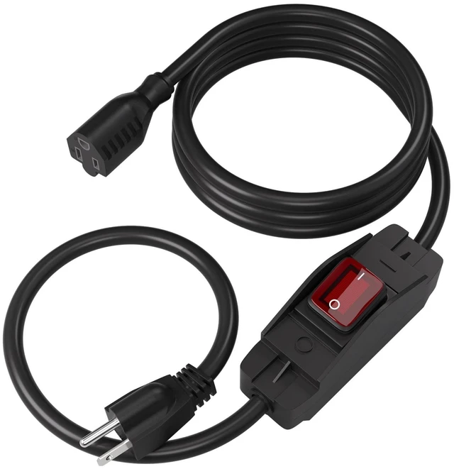 Main image of 3-Prong Outdoor Extension Cord with Waterproof Switch ON/Off,1875W Black Heavy Duty Power Cord, 15A 125V Grounded Plug Receptacle for Indoor/Outdoor Appliances(6FT,Black)