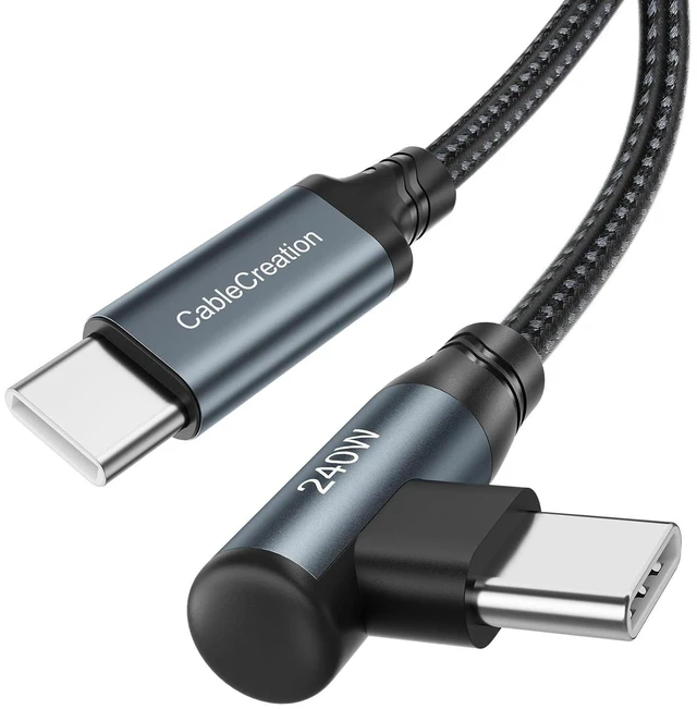 Main image of CableCreation USB C to USB C Cable Right Angle 240W Fast Charging Type C Braided C Cord for iPhone 15 16 Pro Max, MacBook Pro/Air, iPad Pro/Air, S24/S23+, Pixel 9, Compatible 140/100/60W 6 ft.