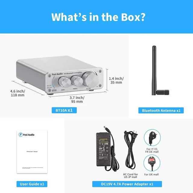 Alt view image 4 of 6 - Fosi Audio BT10A Bluetooth 5.0 Stereo Audio Amplifier Receiver 2 Channel Class D Mini Hi-Fi Integrated Amp for Home Passive Speakers 50W x 2 TPA3116