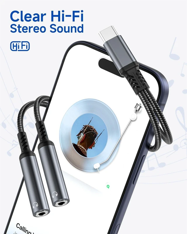 Alt view image 6 of 7 - USB C to Dual 3.5mm Headphone Splitter for 2 Headphones Hi-Res Type C to Aux Audio Jack Splitter Headphone Adapter Compatible with iPad iPhone 17/16/15 Pro Max S26/S25/S24/S23 Pixel 10/9 XL
