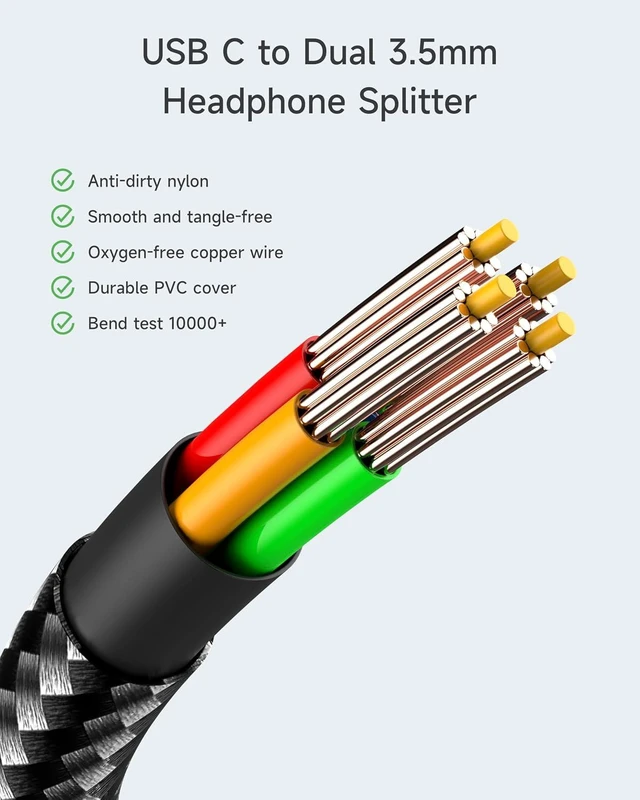 Alt view image 7 of 7 - USB C to Dual 3.5mm Headphone Splitter for 2 Headphones Hi-Res Type C to Aux Audio Jack Splitter Headphone Adapter Compatible with iPad iPhone 17/16/15 Pro Max S26/S25/S24/S23 Pixel 10/9 XL