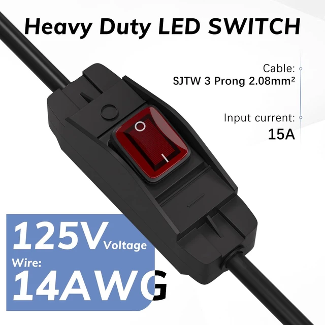 Alt view image 3 of 7 - 3-Prong Outdoor Extension Cord with Waterproof Switch ON/Off,1875W Black Heavy Duty Power Cord, 15A 125V Grounded Plug Receptacle for Indoor/Outdoor Appliances(6FT,Black)