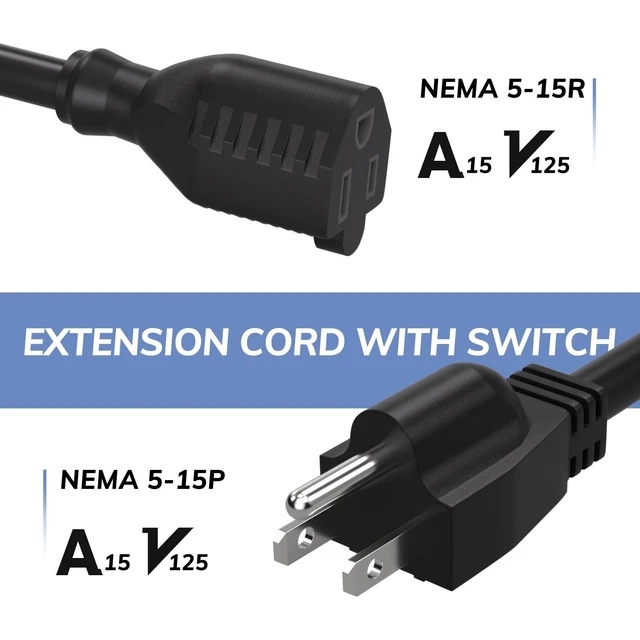 Alt view image 4 of 7 - 3-Prong Outdoor Extension Cord with Waterproof Switch ON/Off,1875W Black Heavy Duty Power Cord, 15A 125V Grounded Plug Receptacle for Indoor/Outdoor Appliances(6FT,Black)