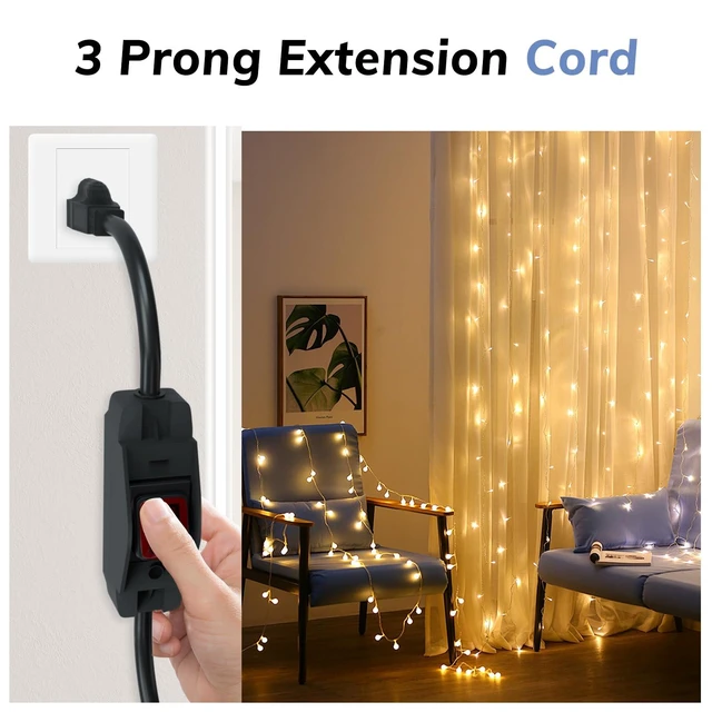 Alt view image 6 of 7 - 3-Prong Outdoor Extension Cord with Waterproof Switch ON/Off,1875W Black Heavy Duty Power Cord, 15A 125V Grounded Plug Receptacle for Indoor/Outdoor Appliances(6FT,Black)