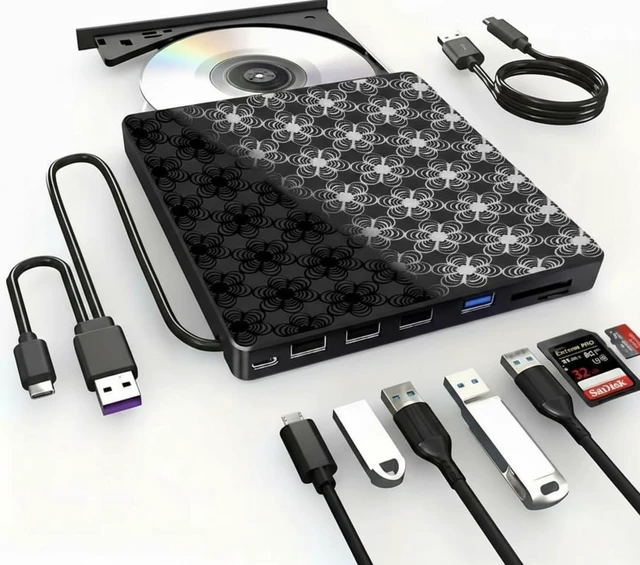 Main image of External CD/DVD Drive for Laptop, DVD Player, 8 in 1 USB 3.0 Ultra-Slim Portable, CD Burner External Disk Drive Optical Compatible with with Desktop PC Windows 11/10/8 Linux Mac OS Mac MacBook Pro/Air