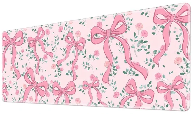Main image of Pink Bow Gaming Mouse Pad Large Desk Mat Extended Keyboard Cute Mouse Pad Anime Mousepad with Non-Slip Base and Stitched Edge Mouse Mat Desk Pad 31.5 x 11.8 Mouse Pads for Desk Home Office Gaming