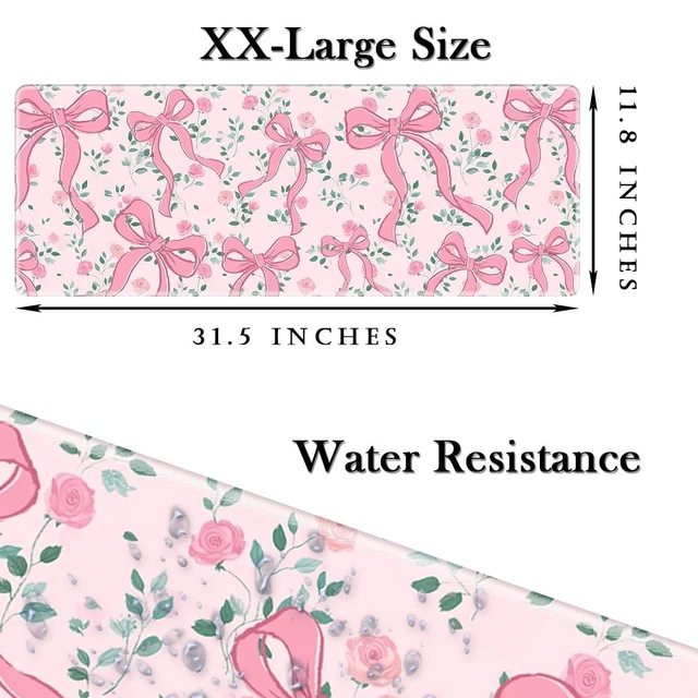 Alt view image 2 of 5 - Pink Bow Gaming Mouse Pad Large Desk Mat Extended Keyboard Cute Mouse Pad Anime Mousepad with Non-Slip Base and Stitched Edge Mouse Mat Desk Pad 31.5 x 11.8 Mouse Pads for Desk Home Office Gaming