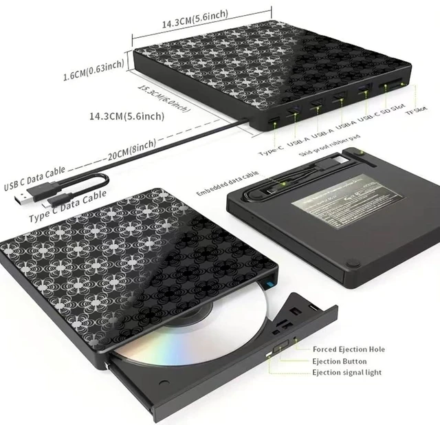 Alt view image 4 of 7 - External CD/DVD Drive for Laptop, DVD Player, 8 in 1 USB 3.0 Ultra-Slim Portable, CD Burner External Disk Drive Optical Compatible with with Desktop PC Windows 11/10/8 Linux Mac OS Mac MacBook Pro/Air