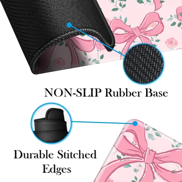 Alt view image 4 of 5 - Pink Bow Gaming Mouse Pad Large Desk Mat Extended Keyboard Cute Mouse Pad Anime Mousepad with Non-Slip Base and Stitched Edge Mouse Mat Desk Pad 31.5 x 11.8 Mouse Pads for Desk Home Office Gaming