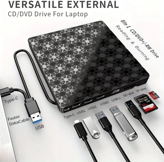 Alt view image 5 of 7 - External CD/DVD Drive for Laptop, DVD Player, 8 in 1 USB 3.0 Ultra-Slim Portable, CD Burner External Disk Drive Optical Compatible with with Desktop PC Windows 11/10/8 Linux Mac OS Mac MacBook Pro/Air