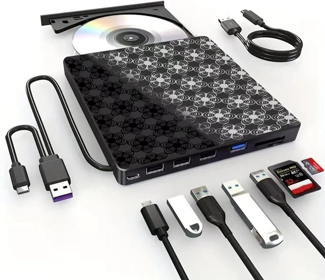 Alt view image 6 of 7 - External CD/DVD Drive for Laptop, DVD Player, 8 in 1 USB 3.0 Ultra-Slim Portable, CD Burner External Disk Drive Optical Compatible with with Desktop PC Windows 11/10/8 Linux Mac OS Mac MacBook Pro/Air