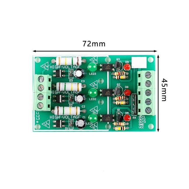 Alt view image 5 of 5 - 3-Channel AC 220V Optocoupler Isolation Module - AC Detection & Testing Module