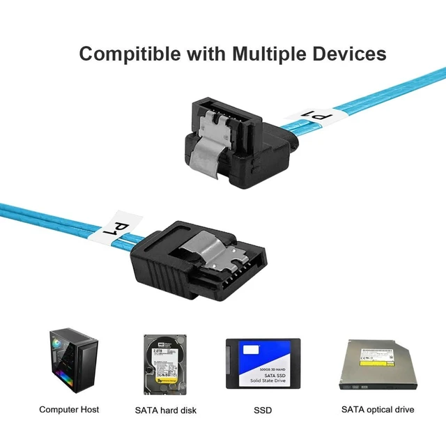 Alt view image 5 of 5 - SATA-III Cable:12 Inches,3 Pack Thin 90-Degree SATA Right-Angle Cable 6-Gbps Data Angled to Straight with Locking Latch for SDD,HDD,Computer,Blue (0.3M)