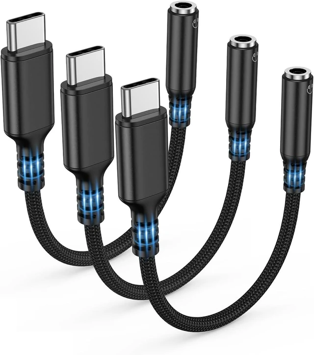 Main image of USB Type C to 3.5mm Female Headphone Jack Adapter (3-Pack) USB C to Aux Audio Dongle Adapter Compatible with iPhone 16 Pro Max/15 Pro/15 Galaxy S24/S23/S22 Ultra iPad Pro-Black
