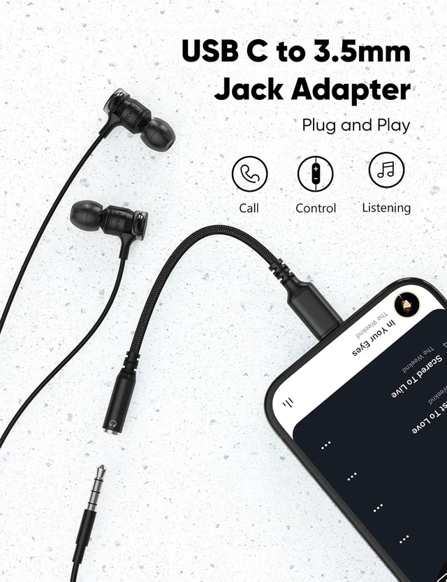 Alt view image 2 of 7 - USB Type C to 3.5mm Female Headphone Jack Adapter (3-Pack) USB C to Aux Audio Dongle Adapter Compatible with iPhone 16 Pro Max/15 Pro/15 Galaxy S24/S23/S22 Ultra iPad Pro-Black