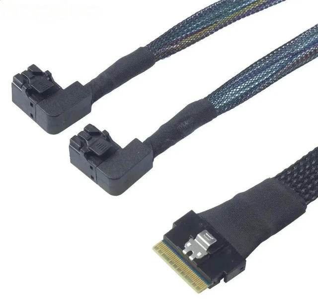 Main image of Mini SAS Slim SFF-8654 8i 4.0 to 2 Port SAS SFF-8643 right bend connection cable