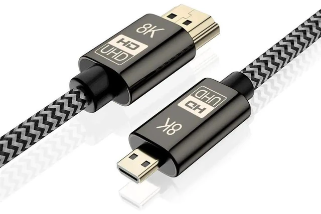Alt view image 7 of 7 - Micro HDMI to HDMI 2.1 Ultra-HD UHD 8K 60hz 4K 120hz Cable 48Gbs HDMI Cord for Camera Tablet (1.0m)