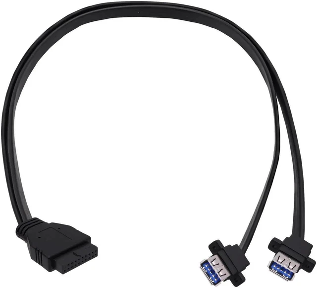 Main image of USB 3.0 Front Panel Cable, Motherboard 19/20pin Header Splitter to 2 USB Female Adapter Connector Extension Cable Wire Cord for PC DIY-50CM/1.64FT
