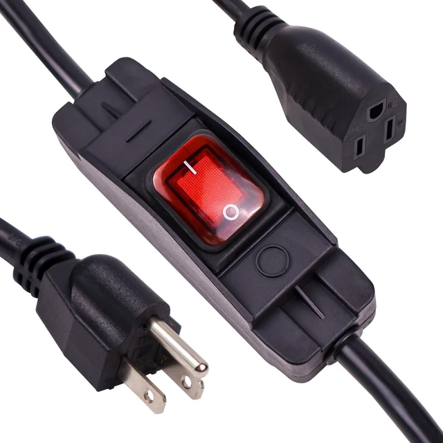 Main image of 3.4 Ft Outdoor Extension Cord with Waterproof Switch Power Cord 18AWG 3 Prong Plugs Heavy Duty Extension Cord 10A/125V