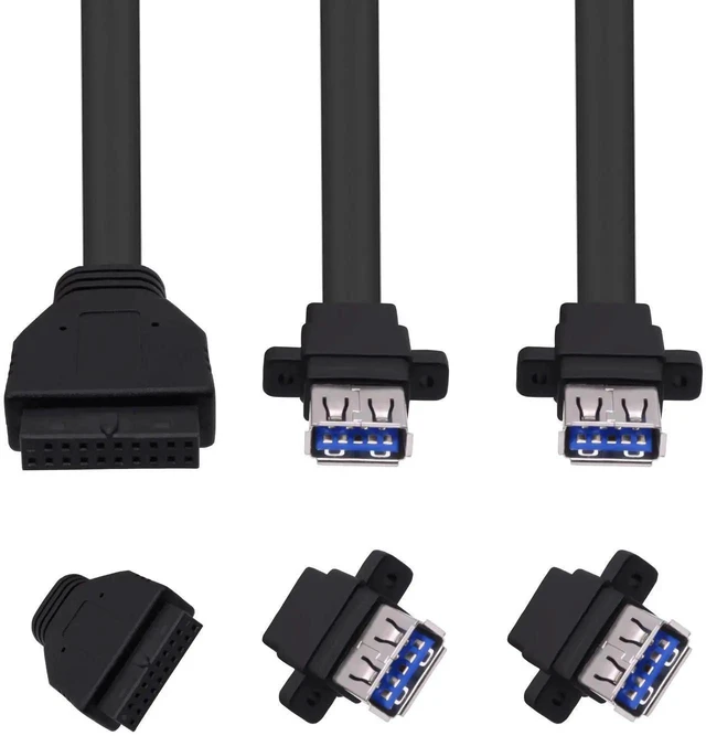 Alt view image 3 of 7 - USB 3.0 Front Panel Cable, Motherboard 19/20pin Header Splitter to 2 USB Female Adapter Connector Extension Cable Wire Cord for PC DIY-50CM/1.64FT