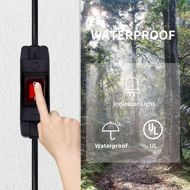 Alt view image 5 of 6 - 3.4 Ft Outdoor Extension Cord with Waterproof Switch Power Cord 18AWG 3 Prong Plugs Heavy Duty Extension Cord 10A/125V
