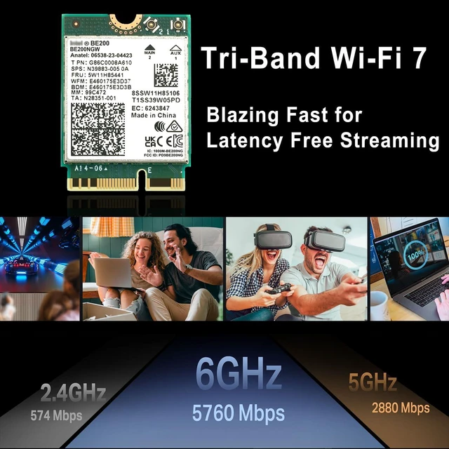 Alt view image 3 of 5 - WiFi 7 BE200NGW WiFi M.2 Card Tri-Band 802.11be WiFi Module, 6-Stream 9.3Gbps, Bluetooth 5.4, 4K QAM, 320MHz, 802.11BE Adapter for Laptop and PC, Support Windows 10/11 64bit (Not Support All AMD CPU)