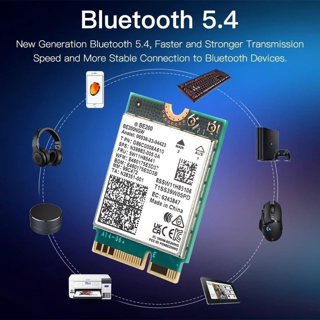 Alt view image 5 of 5 - BE200NGW WiFi 7 Wireless Card, M.2 NGFF,WiFi 7 BE200 Tri-Band Network Adapter with 8774Mbps Speed and BT5.4 WiFi Card for PC,Not Support AMD for Windows 10/11