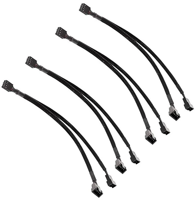 Main image of PWM Fan Splitter Cable 4 Pin Black Sleeved Case Fan Splitter Cable 1 to 2 Converter Braided Y Splitter Computer PC Fan Extension Power Cable 105 Inches 4 Pack giyqxHw