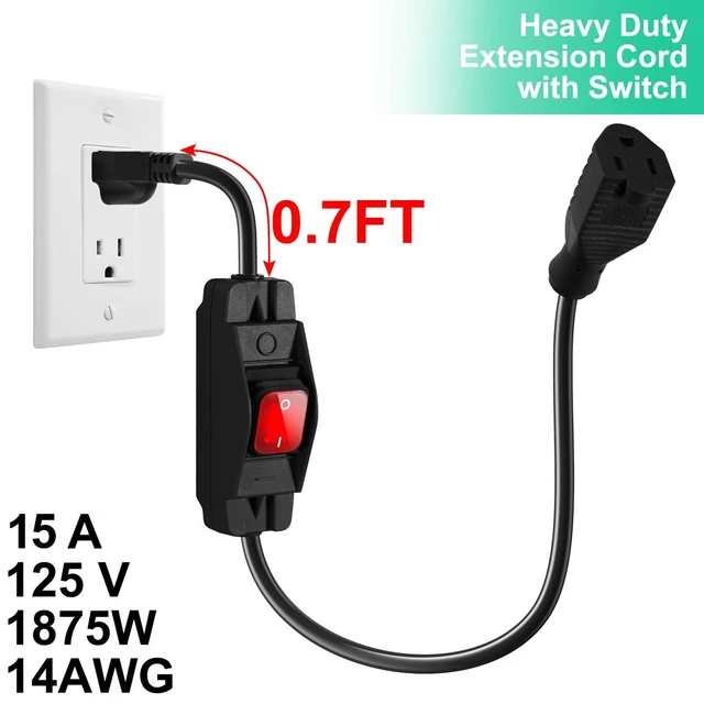 Alt view image 3 of 7 - Outdoor Waterproof On/Off Switch Extension Cord, Heavy Duty 125v/250v Black SJTW Cord (1.5 Ft, Black)