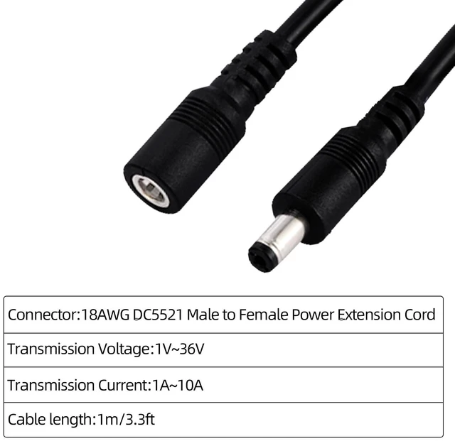 Alt view image 2 of 5 - 3.3FT DC Power Extension Cable 5.5mmx2.1mm 18AWG Male to Female 12V Extension Cable for CCTV Surveillance Camera Router LED Light Ba 2pcs
