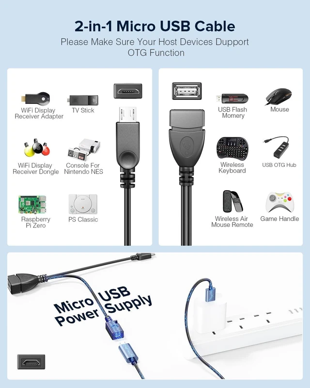Alt view image 5 of 7 - 2-in-1 Micro USB (OTG Cable with Power) Adapter Replacement for Fire Stick 4K /Host Devices/PlayStation Classic etc- 2 Pack