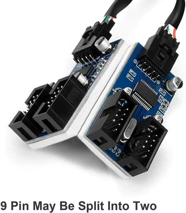 Alt view image 5 of 7 - Motherboard 9 Pin USB Header Splitter Male 1 to 4 Female Extension Splitter Cable Desktop Card 9-Pin USB 2.0 HUB Connector Adapter Port Multiplier